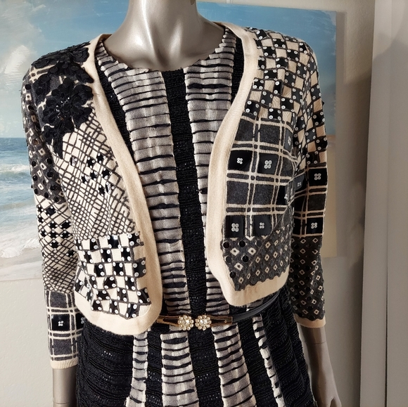*$4,800 OSCAR DE LA RENTA BLACK WHITE SILK BEAD ESTABL RUNWAY DRESS US 2, 10. 12 - Picture 11 of 13